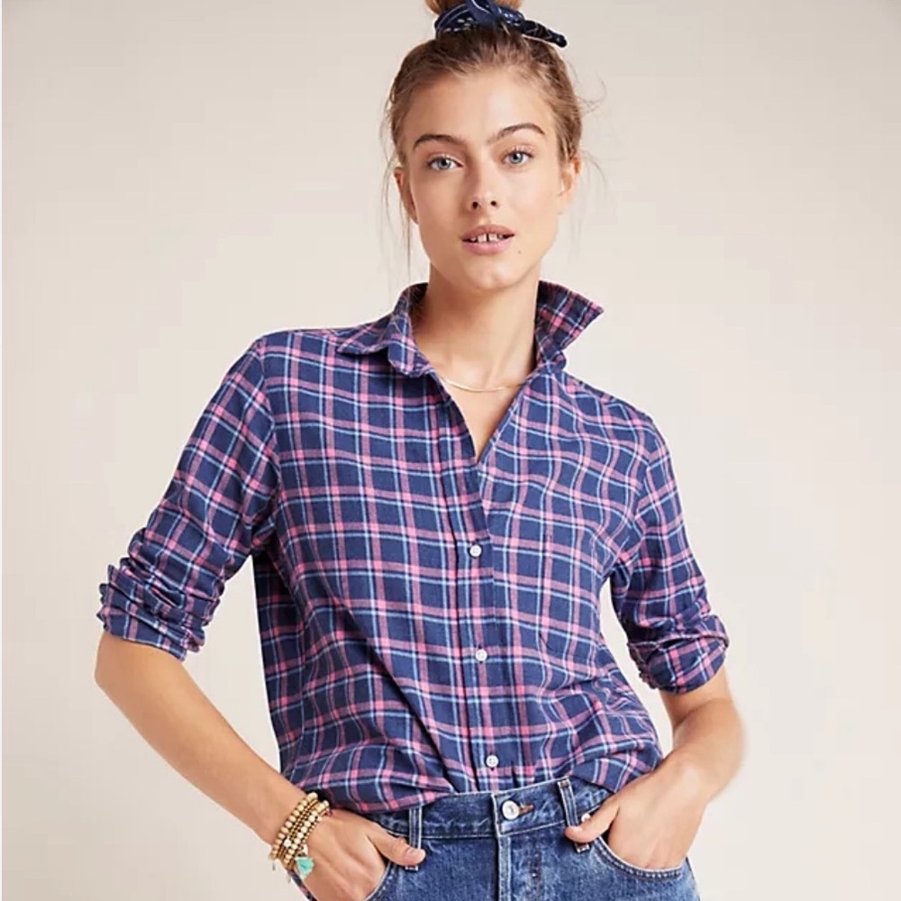 Grayson The Hero Button-Up Button Down Shirt Navy Pink Plaid Flannel
